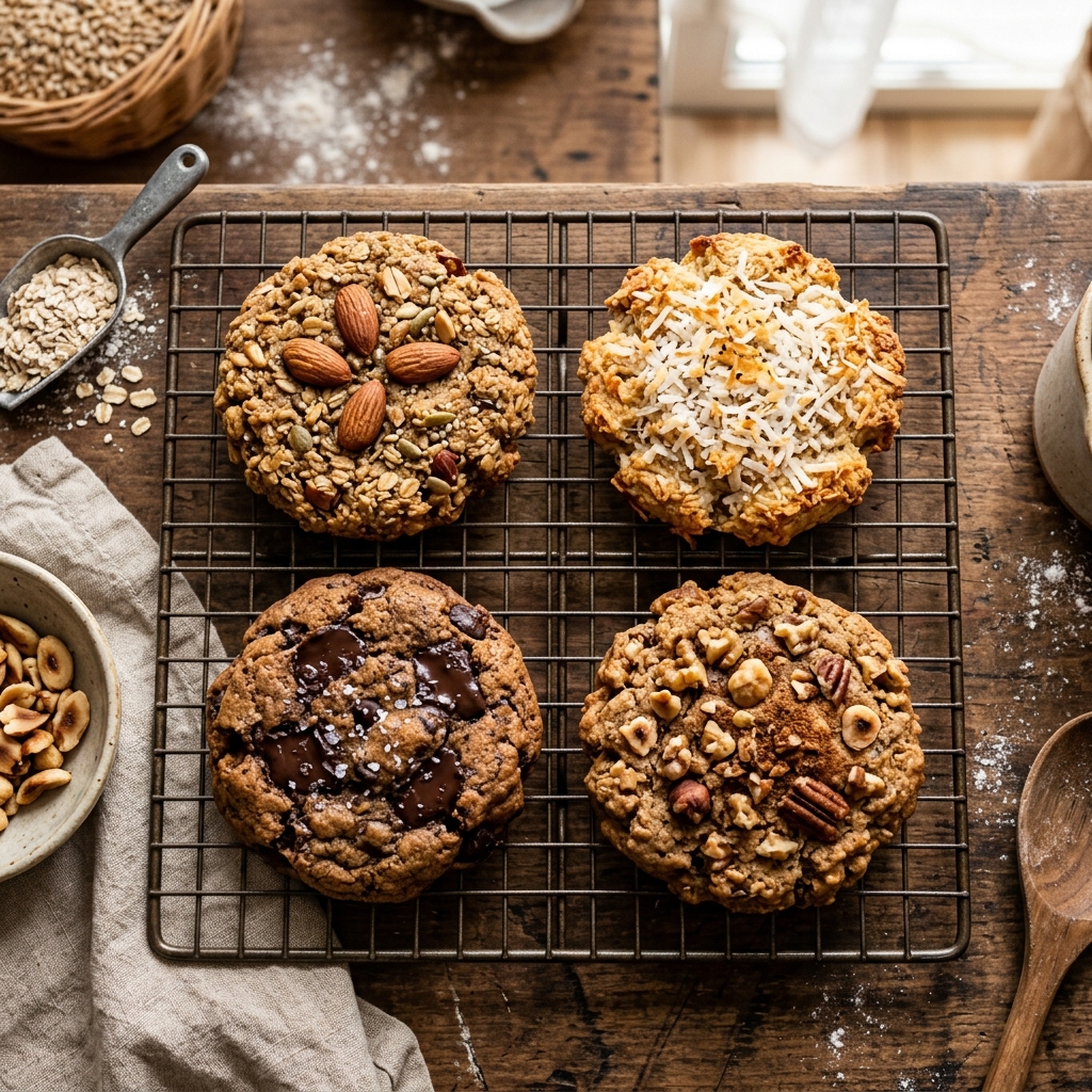 Galletas artesanales variadas con almendras, coco, chips de chocolate y nueces