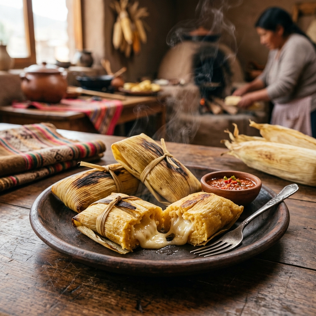 Humintas al horno con queso derretido en chala
